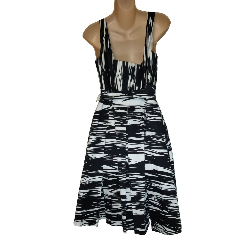 Black & White Dress CALVIN KLEIN Women Size 10 SLEEVELESS Zebra Quiet Luxury - Picture 5 of 16